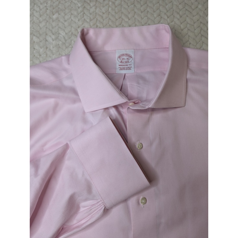 Brooks Brothers Madison Fit Dress Shirt Men's Size 18 1/2 - 36 Pink Long Sleeve